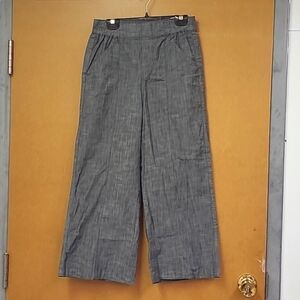 Wide Leg Linen-Blend Pants in Charcoal Gray